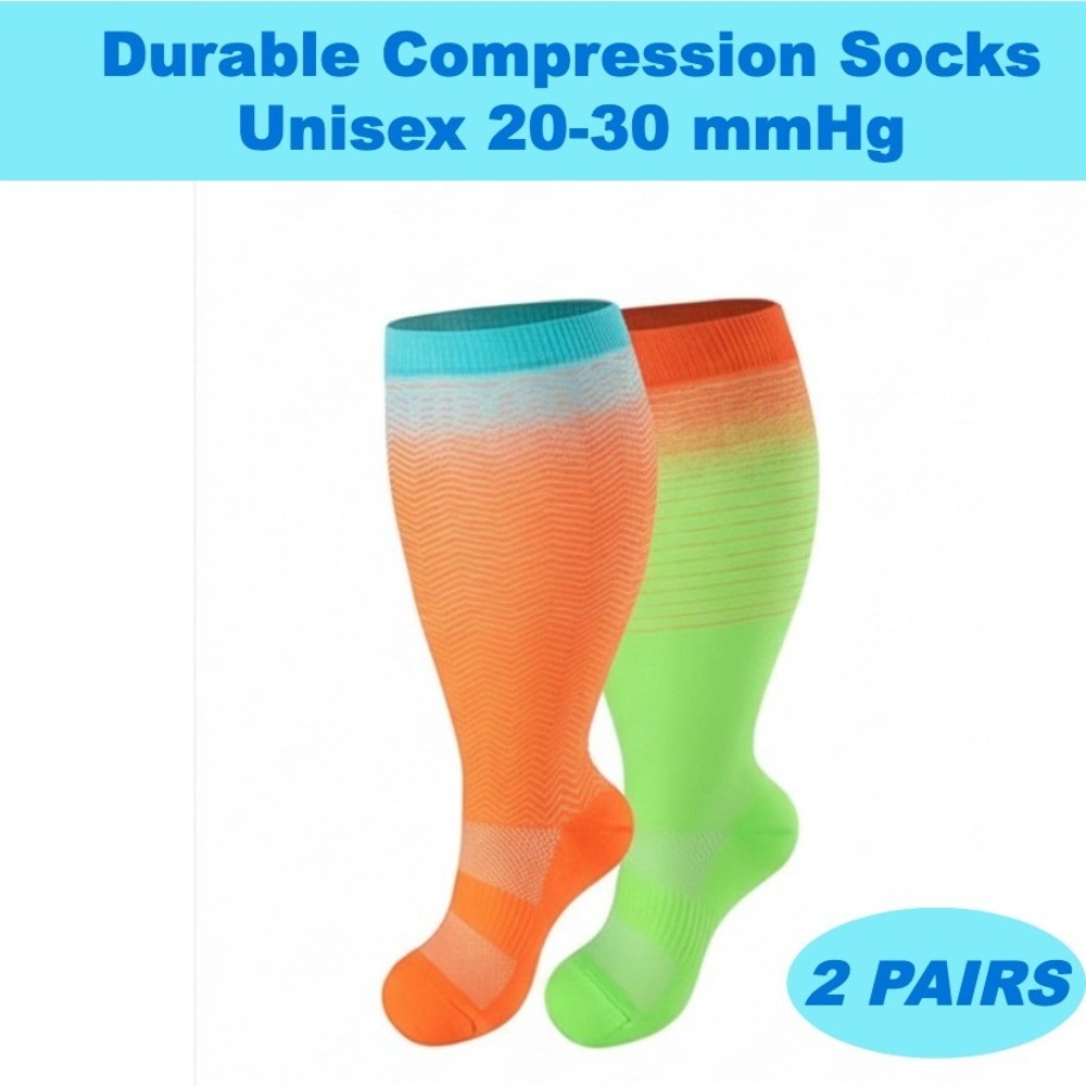 Unisex‎ 20-30 mmHg Compression Socks 4XL Colorful Neon Gradient Medical 2 Pack